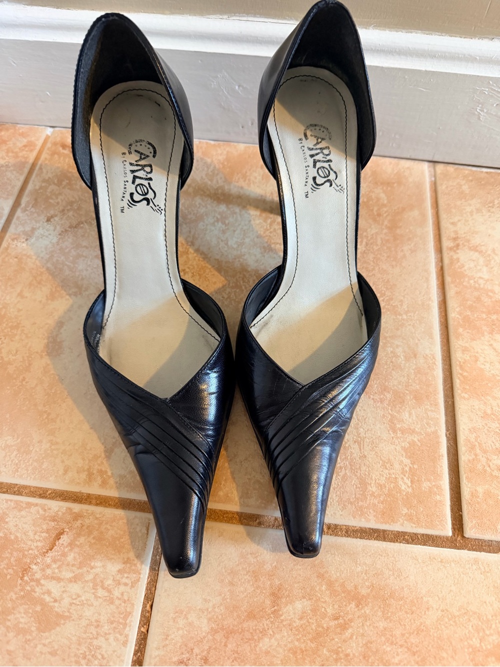Carlos by Carlos Santana Black Pointed D'Orsay Pumps with Pleated Toe Accents